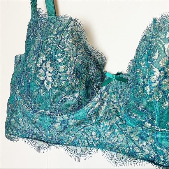 Victoria’s Secret Dream Angels Push-up Without Padding Bra 36D green lace sheer - Picture 2 of 9